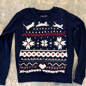 Navy Blue Holiday Sweater with Festive Design